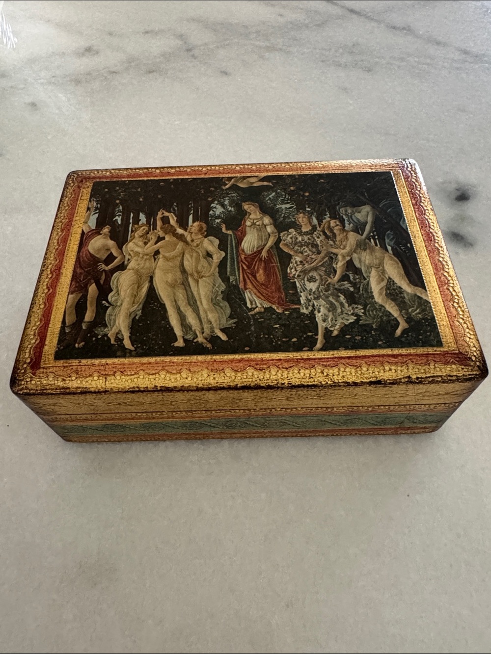 Vintage Italian Florentine Gilt Wood Box Botticelli Primavera Decorative Crafts